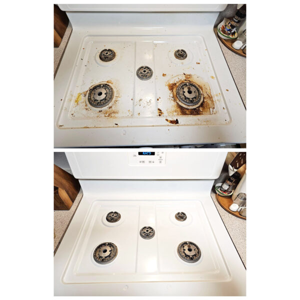 before and after stove cleaning during housekeeping in wasilla, alaska